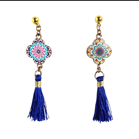 Boho Mosaic/Brass Dangles - Picture 2 of 2